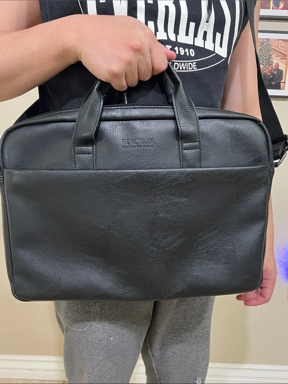 Kenneth Cole - Reaction Black Leather Briefcase Messenger Bag -
